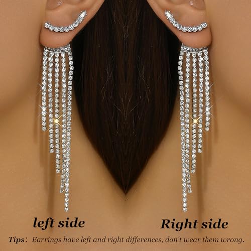 Rhinestone Tassel Earrings for Women Sparkly Prom Dangle Earrings Long Chandelier Bling Crystal Drop Statement Earrings Wedding Party Prom Dress Jewerly Gifts2