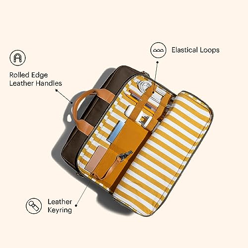 Image of DailyObjects 100% Cotton Canvas Commute Laptop Messenger Bag for Men & Women | Travel Shoulder Handbag With Trolley Sleeve | Metal Zip Closure | Leather Handles | Padded Laptop Compartment For 14 inch