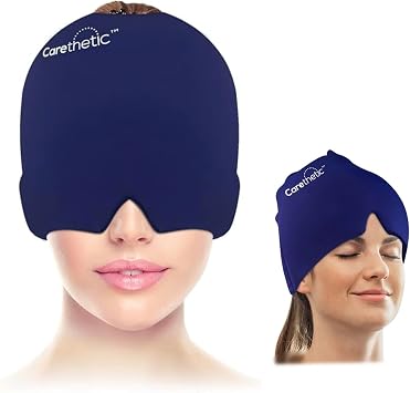 Migraine Relief Cap by Carethetic - Hot & Cold Therapy Hat, Ergonomic Gel Ice Cap for Migraines, Stress & Puffy Eyes, Universal Fit Deep Blue