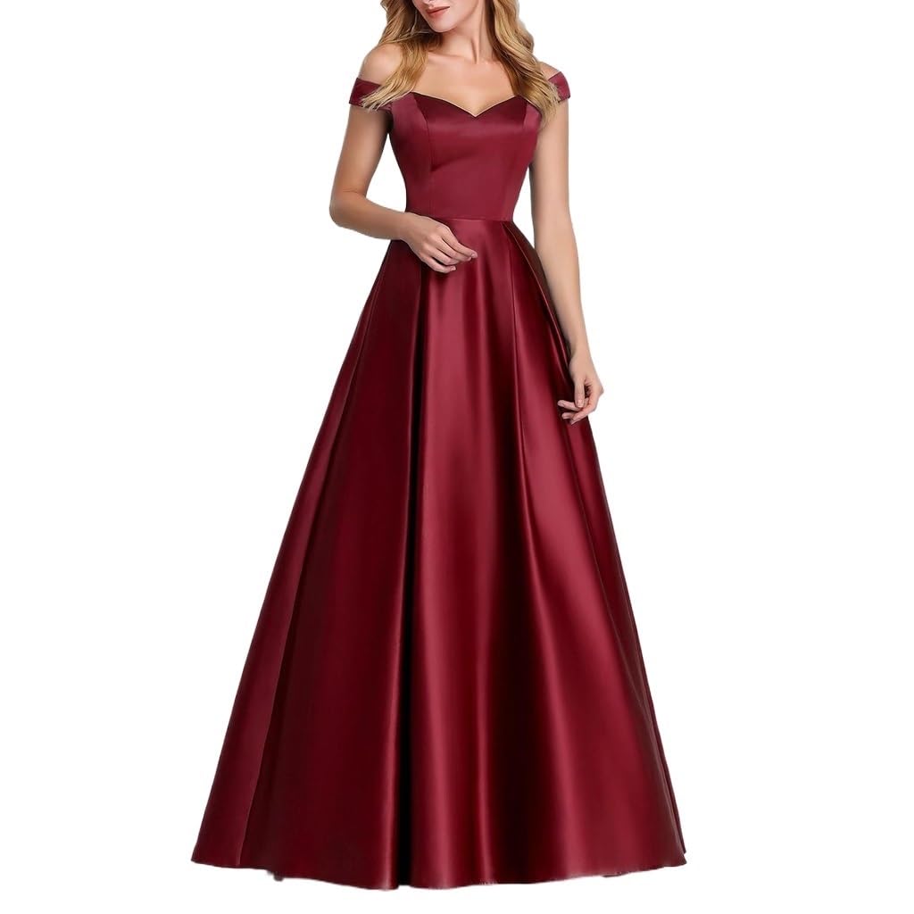 Womens Satin Off Shoulder Dresses Largo Formal Maxi Vestido de Fiesta Elegante Vestido de Noche de Cóctel de Boda Prom