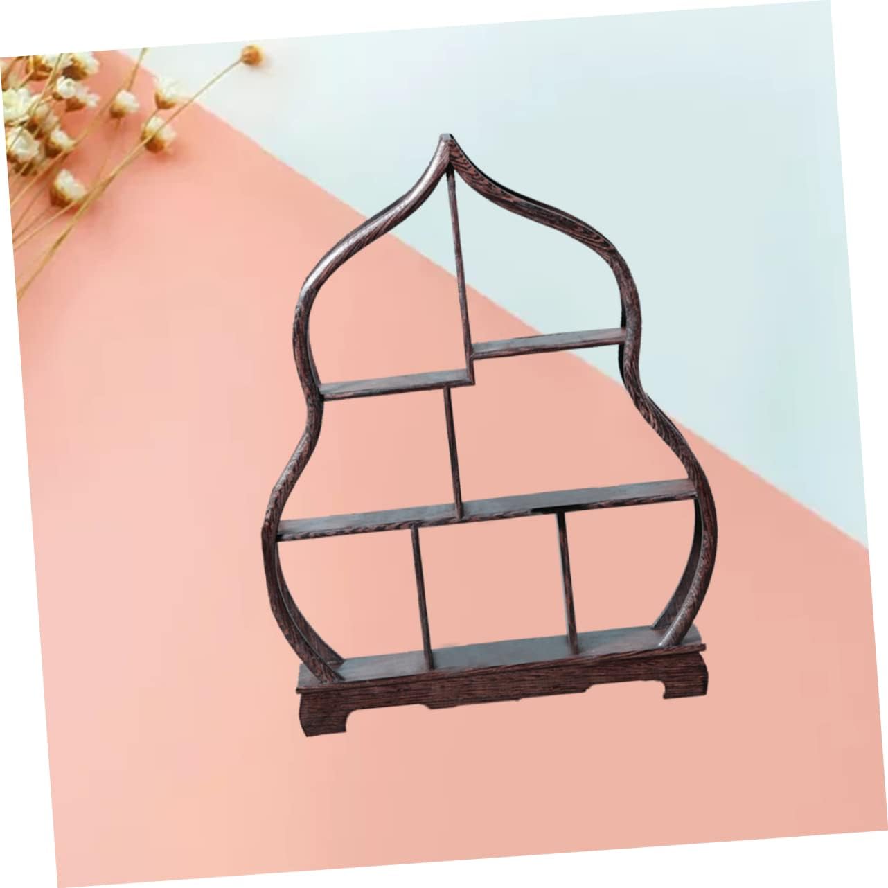 1pc Solid Wood Retro Antique Shelf Vintage Display Stand for Crafts Unique Cucurbit Shape Design for Living Room and Teahouse Decor