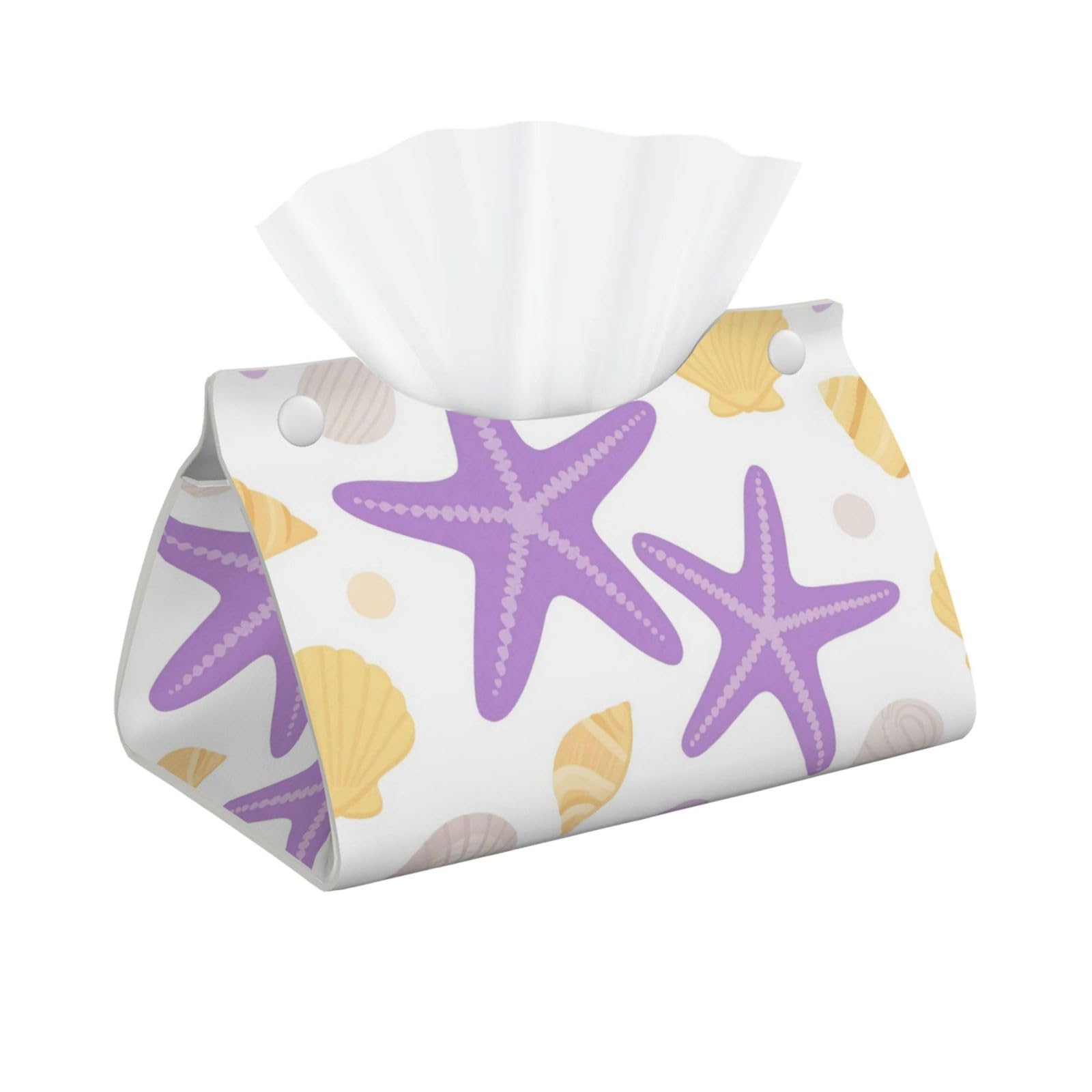 Pu Leather Tissue Box Cover, Starfish Seashell Rectangle Tissue Case Covers Decorative Tissue Box Holder Waterproof Tissue Holder Organizer for Bathroom Home Office