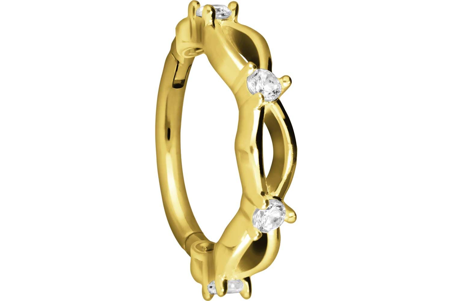 PIERCINGLINE 18 Karat Gold Piercing für Nase, Septum, Ohr, Helix oder Tragus Segmentring Clicker DOPPELT GEDREHT + Kristalle