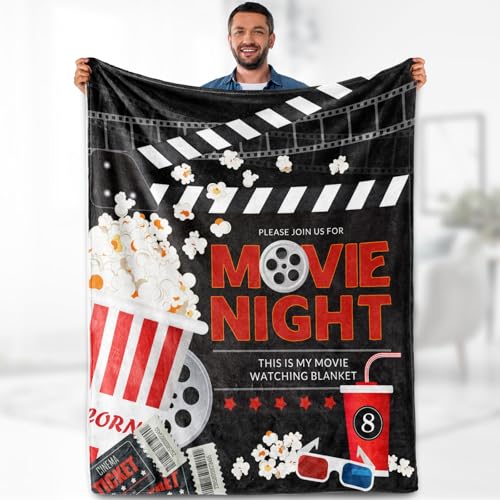 Aimego Movie Night Gifts Blanket Vintage Cinema Popcorn Movie Reel