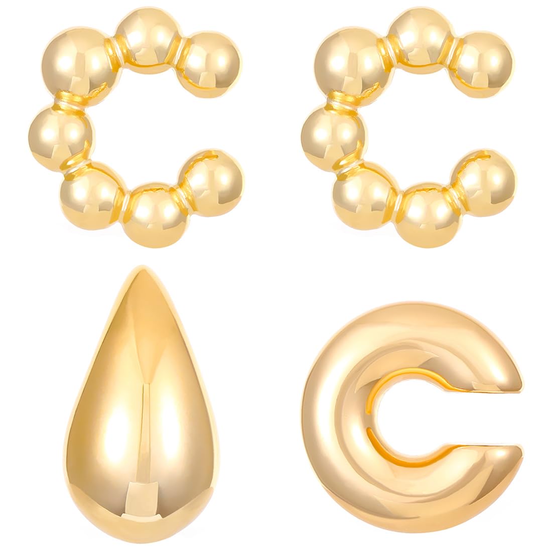 Set 4 Paia Ear Cuff Non Piercing - Orecchini A Clip Per Cartilagine Placcati Oro Con Zirconi, Ipoallergenici, Regalo Donna - 5