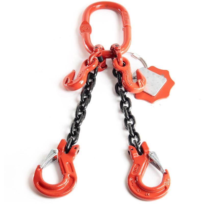 Élingue à Chaîne 2 Brins 6mm x 1m avec Crochets à Chape et Crochets de Raccourcissement - Chaîne de Levage Robuste Qualité 8 - Élingue de Levage pour Grues et Charges Lourdes