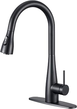 CREA Black Kitchen Faucet, Pull Down Black Kitchen Faucets with Sprayer 3 Modes, Uitility Laundry Faucets Single Hole Bar Sink Faucet 360 Swivel High Arc RV Stainless Steel Faucet, Matte Black