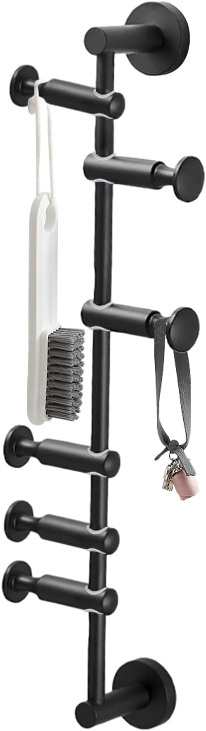 Wall Mounted Metal Vertical Tree Branch Coat Rack, 6 Adjustable Movable Rotatable Hooks, 23.62'' Wall Hanger Coat Hat Holder Suitable for Scarves Clothes Robe Handbags Towel (Black)