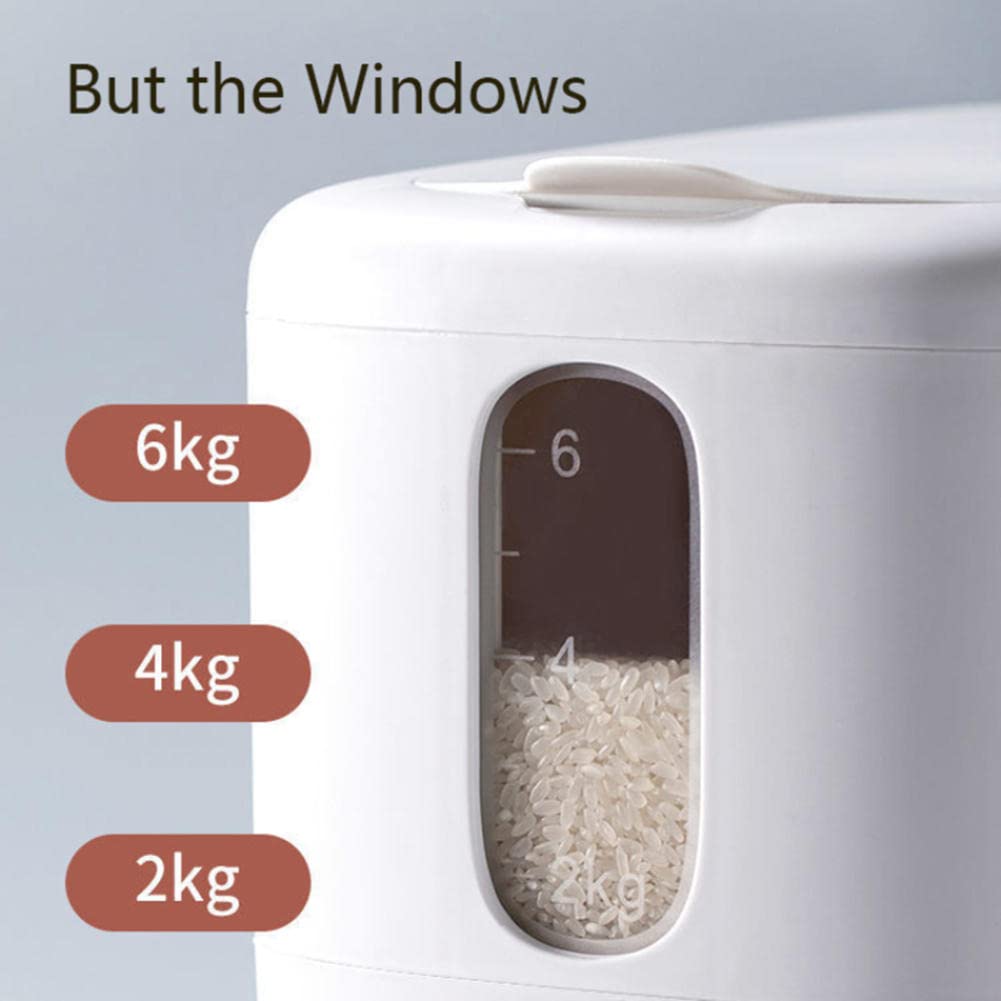 Cilindro dosatore per secchio per riso da 10 kg, distributore di cereali, contenitori in plastica con coperchi per la conservazione, secchio per riso da cucina, distributore di riso, piano di lavoro