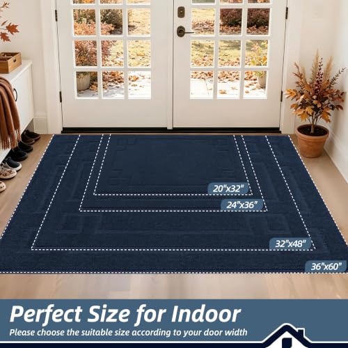 Image of BEQHAUSE Door Mat 32 inch x 48 inch, Non-Slip Door Mats Indoor Washable, Navy Blue