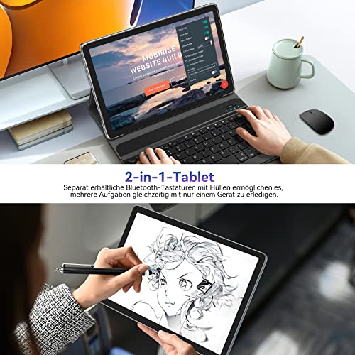 ANTEMPER Tablet mit Tastatur Maus Stift und Hülle, 4GB RAM+128GB ROM(TF 1TB) Tablet Pc, Octa-Core 1,8 GHz, Tablet 10 Zoll Android 11, 2.4GHz/5GHz WiFi, 13MP+8MP Kamera, Google GMS, Grau – Bild 7
