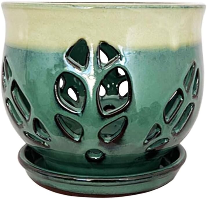 6.5inch Large Round Ceramic Orchid Pots with Holes, Flower Pot with Saucer for Indoor Plants Home Decorative, Round Planter,air Plant Pot