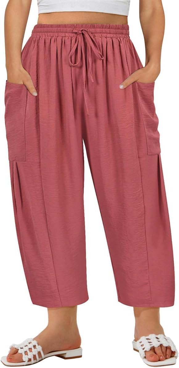 TIYOMI Plus Size Pants for Women Summer Palazzo Harem Pants Drawstring Lightweight Pant with Pockets Loose Casual XL-5XL
