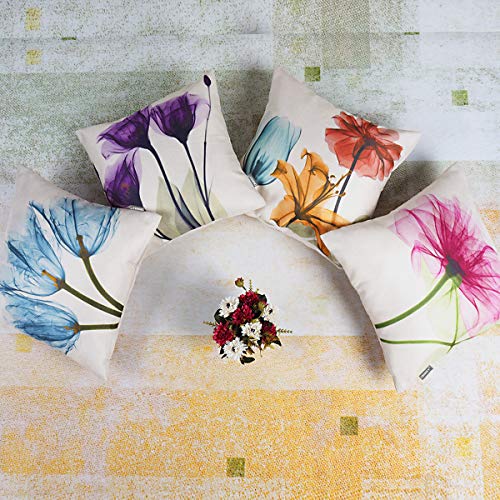 ONWAY Floral Throw Pillow Covers 18x18 Pink Flower Decorative Pillow Covers for Spring Decor, Set of 4