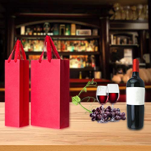 CUGBO 12 Pack 2 Bottles Wine Carrier Tote Holders, Black Paper Wine Champagne Gift Bottle Carrying Bags with Handles for Christmas Business Wedding Baby Shower
