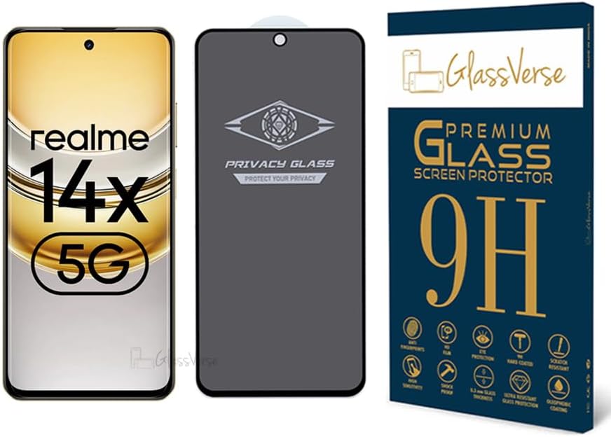 Ultra Privacy Tempered Glass For Realme 14x 5G (PACK OF 1) with Free Installation Kit. Edge To Edge. (In-Screen FingerPrint Lock will not work with the Privacy Guard) - 6.67 inch
