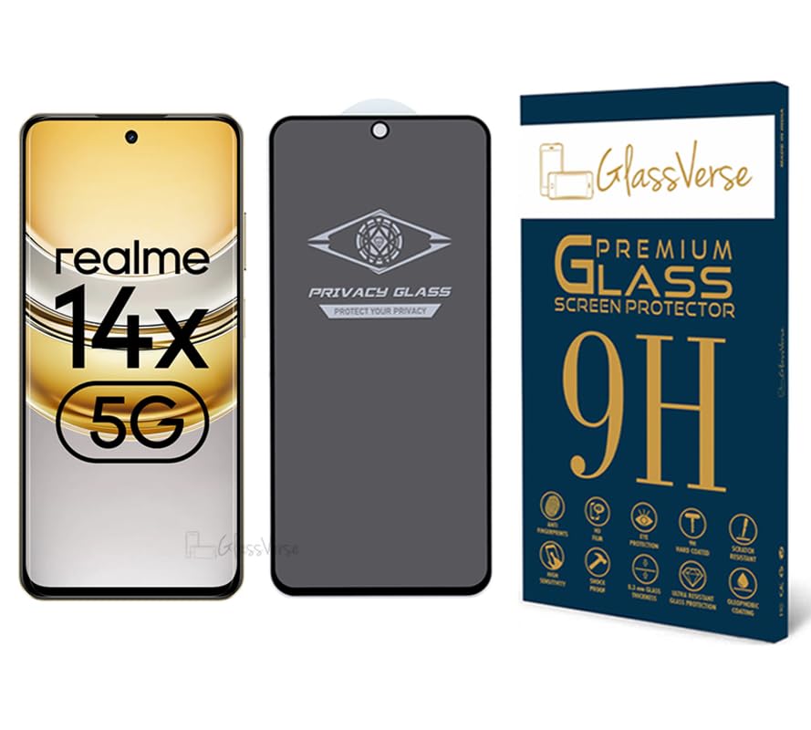 GlassVerse® Ultra Privacy Tempered Glass For Realme 14x 5G (PACK OF 1) with Free Installation Kit. Edge To Edge. (In-Screen FingerPrint Lock will not work with the Privacy Guard) - 6.67 inch
