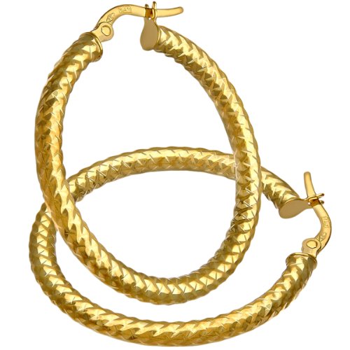 Image of Citerna 9ct Diamond Cut Gold Hoop Earrings for Women – Elegant Gold Earrings with Italian Craftsmanship & Secure Pierced Back – Round Shaped Earrings