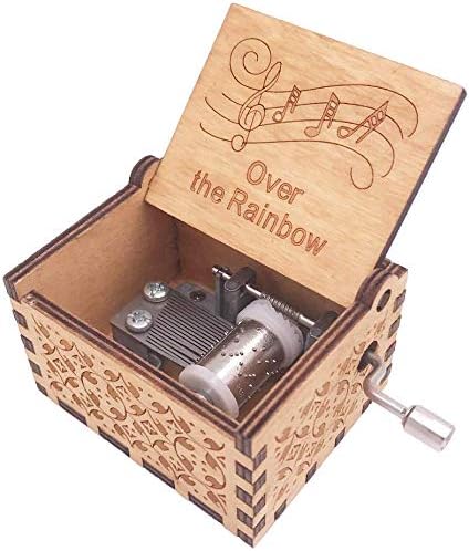 Miniatura 2 de Somewhere Over The Rainbow - Caja musical pequeña de madera con manivela de 18 notas, colección de regalos musicales grabados antiguos, decoración