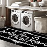 BAOMANYI Laundry Room Rug Runner Non Slip Farmhouse Mats Organization and Washable Floor Long Rugs for Laundry Room Accessories Mudroom Kitchen Bathroom Area Rugs Decor， 1'8" x 3'11" Black