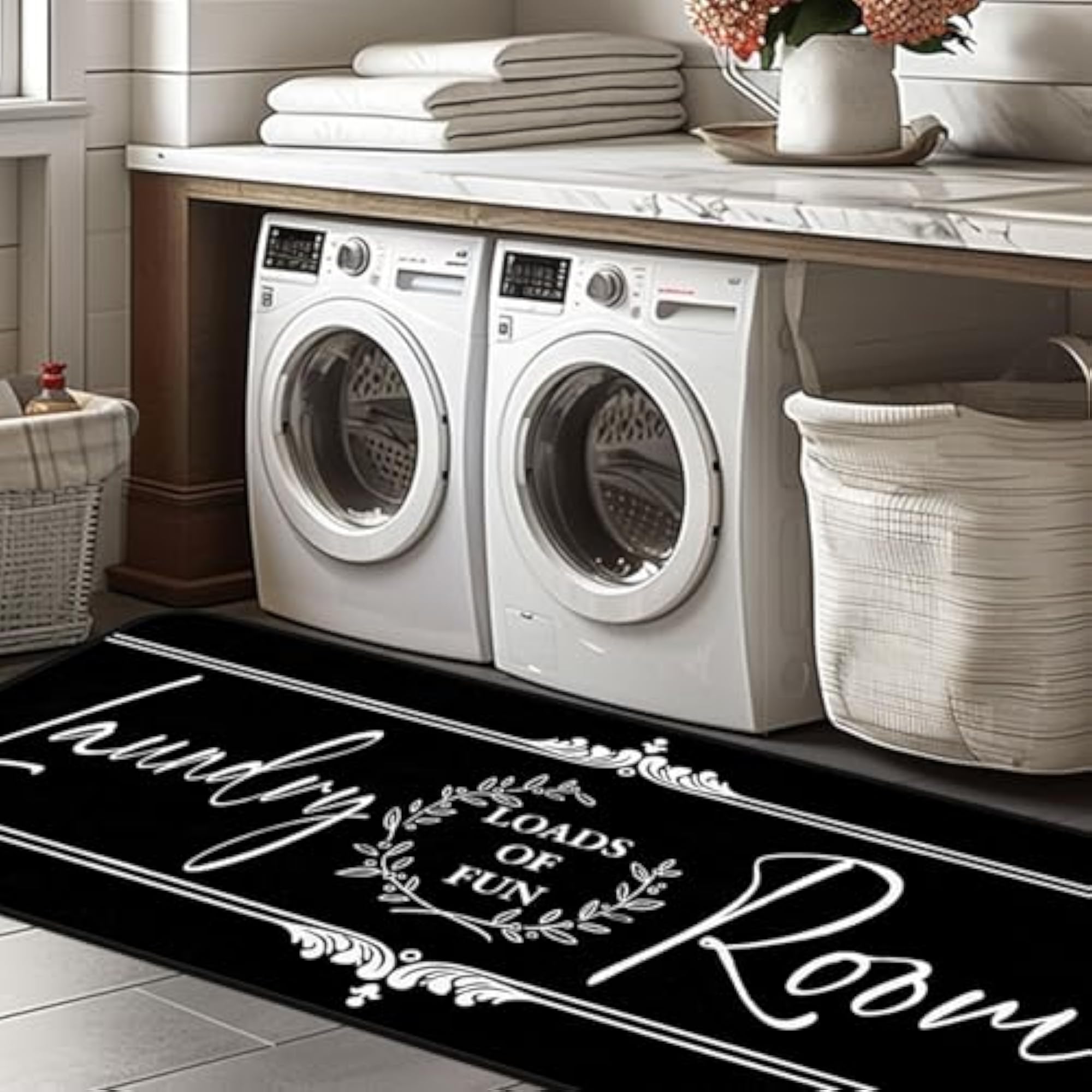Farmhouse Laundry Room Rug Runner, Non-Slip
