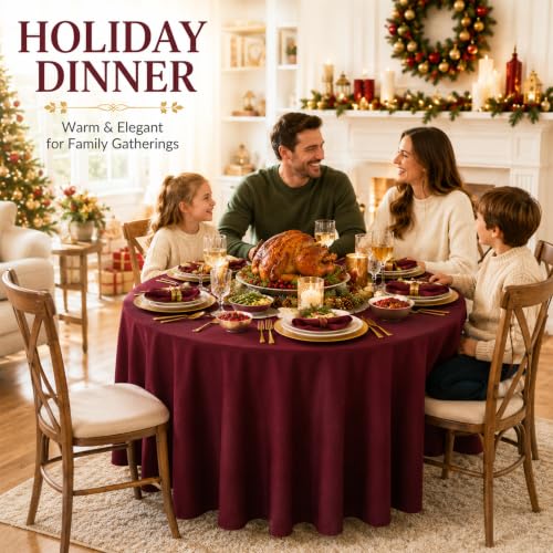 Image of WNINK 2 Pack Burgundy Round Tablecloth, 84 Inch Disposable Plastic Table Covers, Burgundy Round Table Cover for Wedding, Bridal Shower, Anniversary, Holiday, Banquet Party Supplies