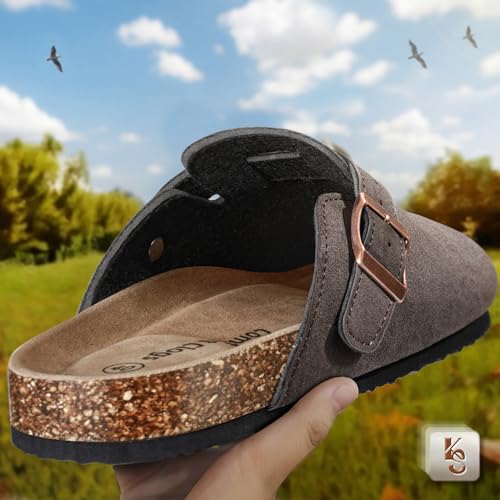 Image of KEMISANT Men Clogs-Comfortable Suede Mules Slippers Sandals Nurse Potato Shoes Unisex-Cushioned Cork-Footbed
