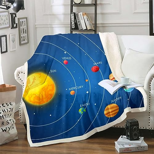 Outer Space Throw Blanket for Girls Solar System Blanket for Boys Teens Kids Universe Themed Bedroom Decor Fleece Blanket Blue Galaxy Planet Print Fuzzy Blanket Space Theme Sherpa Blanket 50