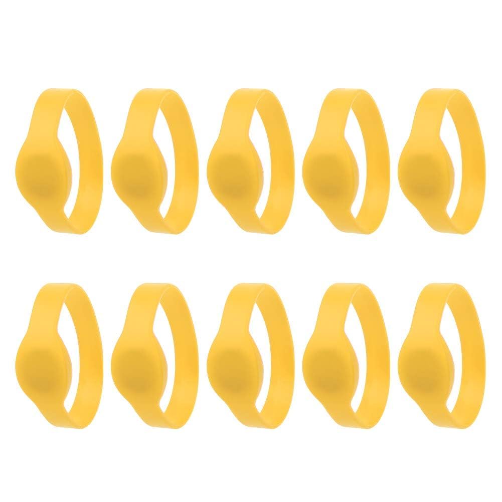 10Pcs RFID Wristbands, 13.56mhz Silicone Wristband Waterproof IC Card, Dustproof ID Card Bracelet for Access Swimming Pool Sauna Room Foot Bath Center, Sauna Club, Fitness Club (Yellow)
