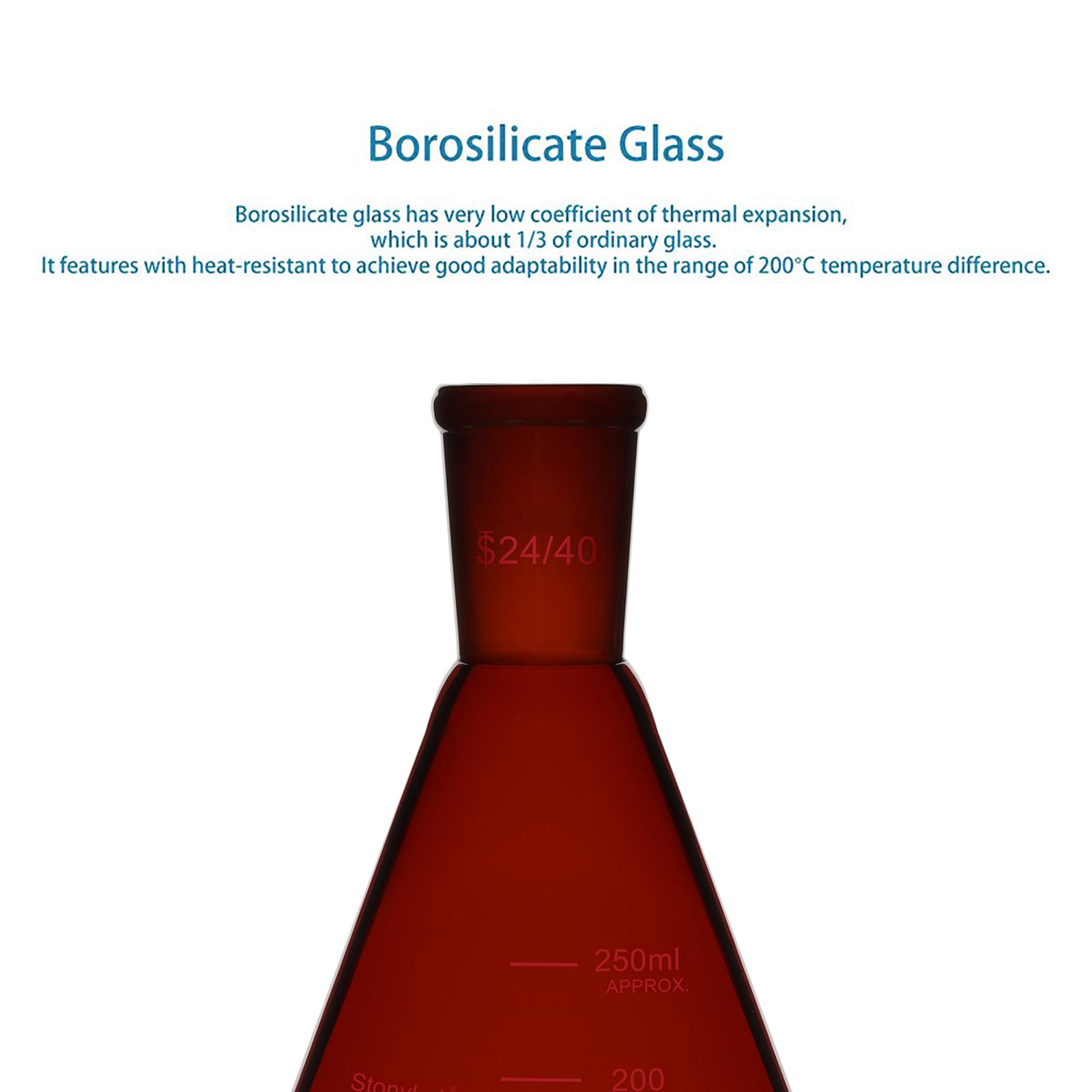 stonylab Matraccio Erlenmeyer Ambra con Giunto Esterno Conico Standard 24/40, Matraccio in Vetro Borosilicato a Parete Spessa, 250 ml, Ideale per Mescolare, Riscaldare e Esperimenti in Laboratorio