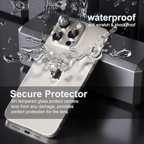 Image of TITANIUM Camera Lens Protector For IPHONE 16 PRO / 15 PRO / 16 PRO MAX / 15 PRO MAX ( GREY ) UHD 9H Glass, Anti Drop, Scratch Resistant, Case Friendly, Removable, Waterproof, Heavy Duty Camera Protector, ( BUY 2 GET 1 FREE )