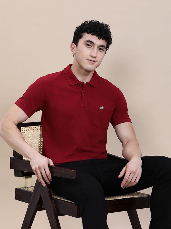 Image of CROCODILE Men's Solid Casual Wear T-Shirt | Polo Neck | Half Sleeves | Pull On | Regular