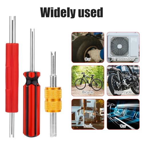 Image of PEUTIER 6pcs Valve Stem Remover Tool Kit, Tire Valve Stem Remover Tool Kit A /C HVAC Air Conditioner Valve Stem Puller Core Remover Tool Single and Dual Heads Valve Core Remover Tool (Gold)