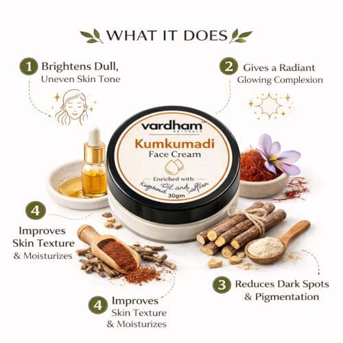 Image of Naturals Kumkumadi Face Cream with Saffron & Kumkumadi Oil | Ayurvedic Skin Brightening Cream for Glowing Skin | Reduces Dark Spots & Pigmentation | 30g