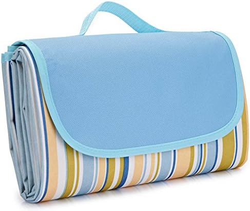 NaturalRays 80x60 Family Picnic Blanket with Tote, Extra Large Foldable and Waterproof Camping Mat for Outdoor Beach Hiking Grass Travel (Sky Blue)