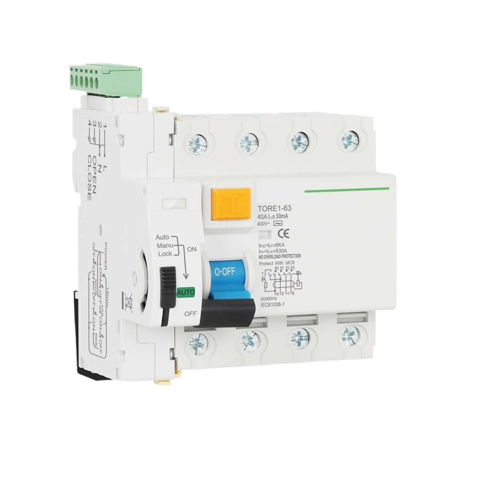 Disjoncteur automatique 6KA AC 4P pour sécuriser les pannes sur circuit 400V