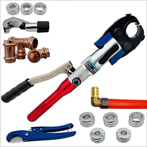 Hydraulic Copper Pipe Tube Fittings Crimping Tool with 1/2,3/4 and 1-inch Dies for ProPress Copper Pipe Fitting and 3/8",1/2",5/8",3/4",1" Dies for ASTM F1807 Pex Pipe Copper Ring