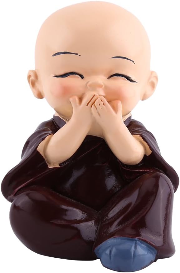 Thur amo 4 Monks Buddha Figurine, Wise Monks Statue Hear No Evil See No Evil Speak No Evil Statue Wealth Lucky Figurine Happy Face Buddha Car Interior Decor Desk Ornament Shelf Display