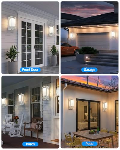 Image of RAYVO Modern Outdoor Wall Light with Dusk to Dawn Sensor, Waterproof Exterior Lighting Fixtures with E26 Base, 3000K LED Bulb Included, Outdoor Sconce Lights for Porch Garage Entryway