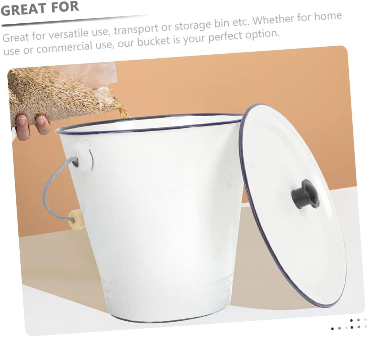 LABRIMP Thickened Enamel Bucket with Lid Container for Milk Oil Water More Versatile Storage for Home Commercial Use About