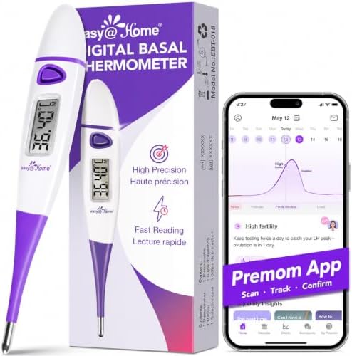 Ovulation Tracker Digital Basal Thermometer: Easy@Home BBT Thermometer for Fertility Tracking - Basal Body Thermometer for Accurate Temperature Monitoring with Premom App Purple DMT-3018