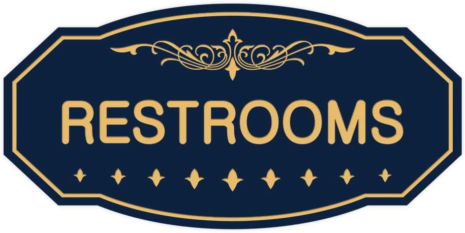 Signs ByLITA Victorian Restrooms Sign (Navy Blue/Gold) - Medium