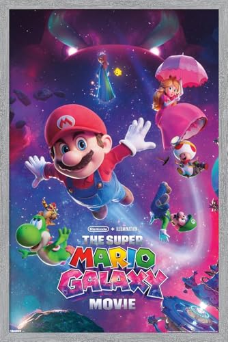 Trends International Nintendo The Super Mario Galaxy Movie (2026) - Key Art Wall Poster, 22.4L x 14.7W, Gray Framed Version