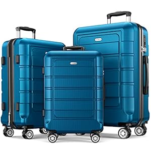 SHOWKOO Luggage Sets 3 Piece Hard Shell PC+ABS Expandable Lightweight Durable Trolley Travel Suitcase with Spinner Wheels TSA Lock, 20" 24" 28" -Caribbean Blue