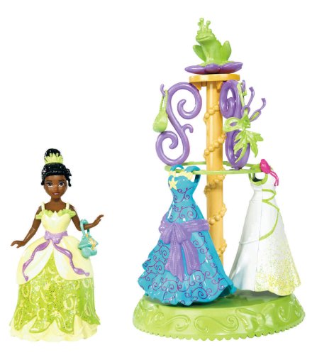Disney Princess MagiClip - Mini Tiana mit Kleiderständer, 2 extra Kleidern und Zubehör