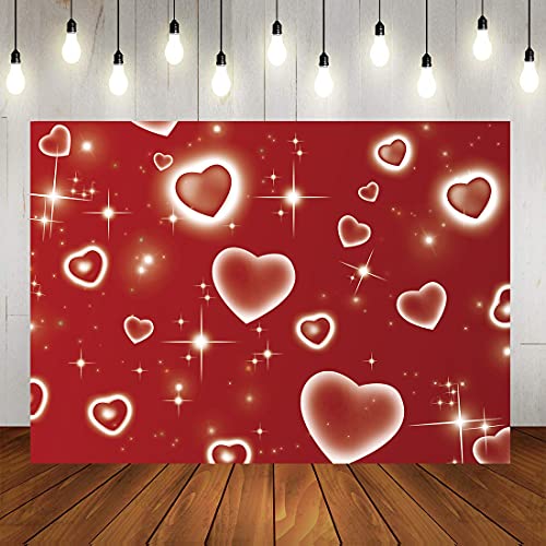 YQ Red Heart Backdrops Early 2000s Photography Backdrop Glitter Red