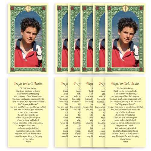 ESNOY 10 Pack Carlo Acutis Prayer Cards – Catholic St Carlos Acutis The Protector – Holy Card with Prayer