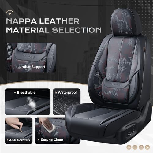 Image of Coverado Seat Covers, Car Seat Covers Full Set, Leather Seat Covers for Cars, Car Seat Protector, Black Car Seat Covers Front Seats and Back Seats Universal Fit for Most Cars Camo