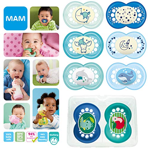 MAM Day & Night Soothing Set, juego de regalos para bebés de +6 meses juego de 8 chupetes 2 para la noche que se iluminan y 6 para el día
