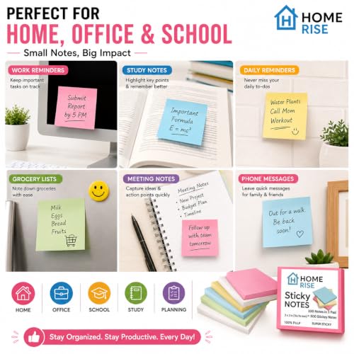 Image of 500 Super Sticky Notes pad 3 x 3 Inch (76 x 76 mm) - 5 Pads x 100 Sheets | 100% Pulp Paper | Colourful Self-Adhesive Memo Pads | Durable, Office, Study, School & Reminder